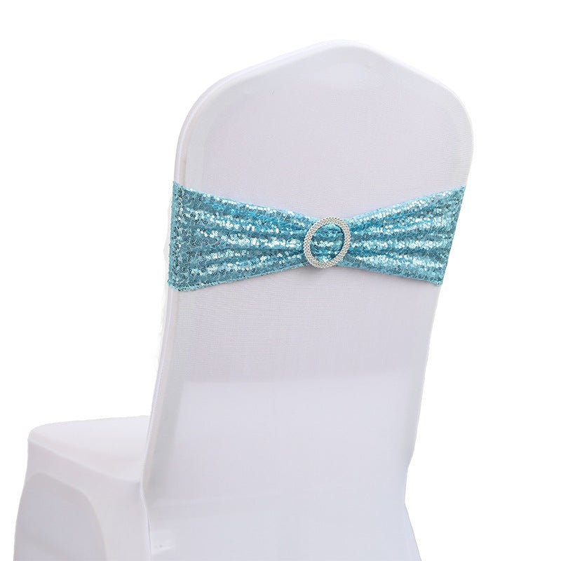 5 Pc Sequin Spandex Chair Sashes 6"x14" Sky Blue - YauSpark