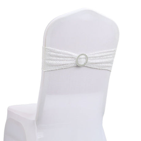 5 Pc Sequin Spandex Chair Sashes 6"x14" White - YauSpark