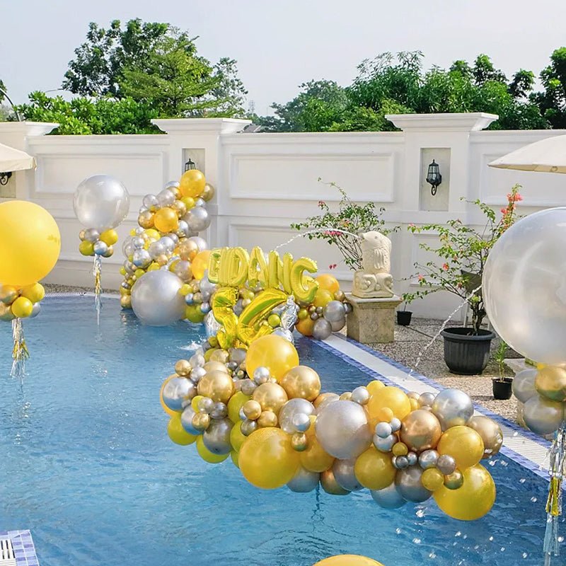 5 Pc Shiny Pearl Silver Latex Helium, Air or Water Balloons 36" - YauSpark