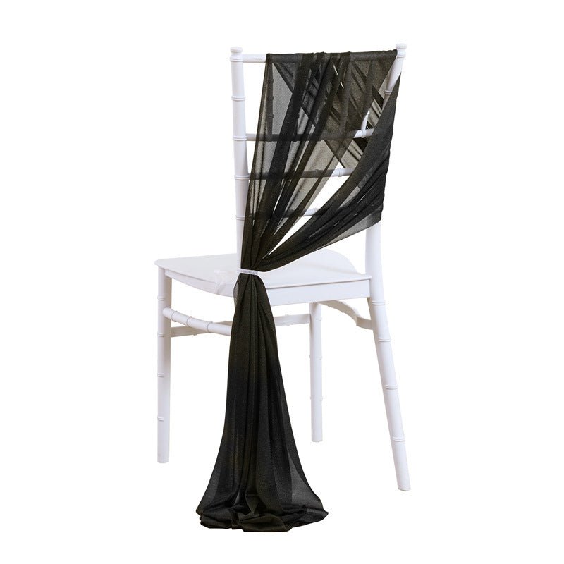 5 Pc Wedding Chiffon Chair Sashes Cover 8"x100" Black - YauSpark