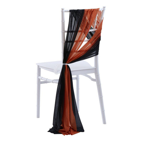 5 Pc Wedding Chiffon Chair Sashes Cover 8"x100" Caramel & Black - YauSpark
