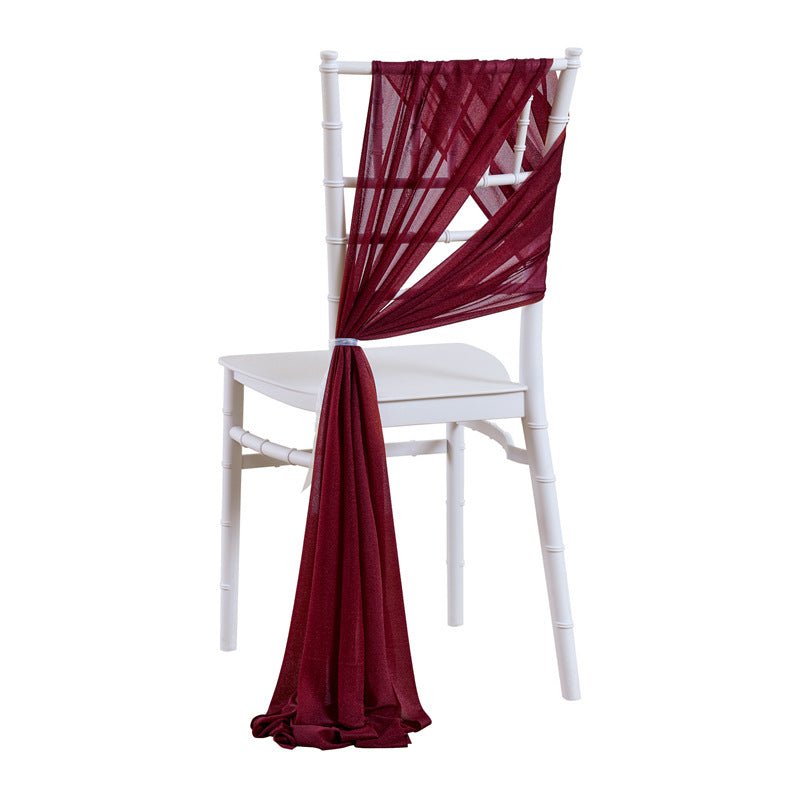 5 Pc Wedding Chiffon Chair Sashes Cover 8"x100" Dark Wine Red - YauSpark