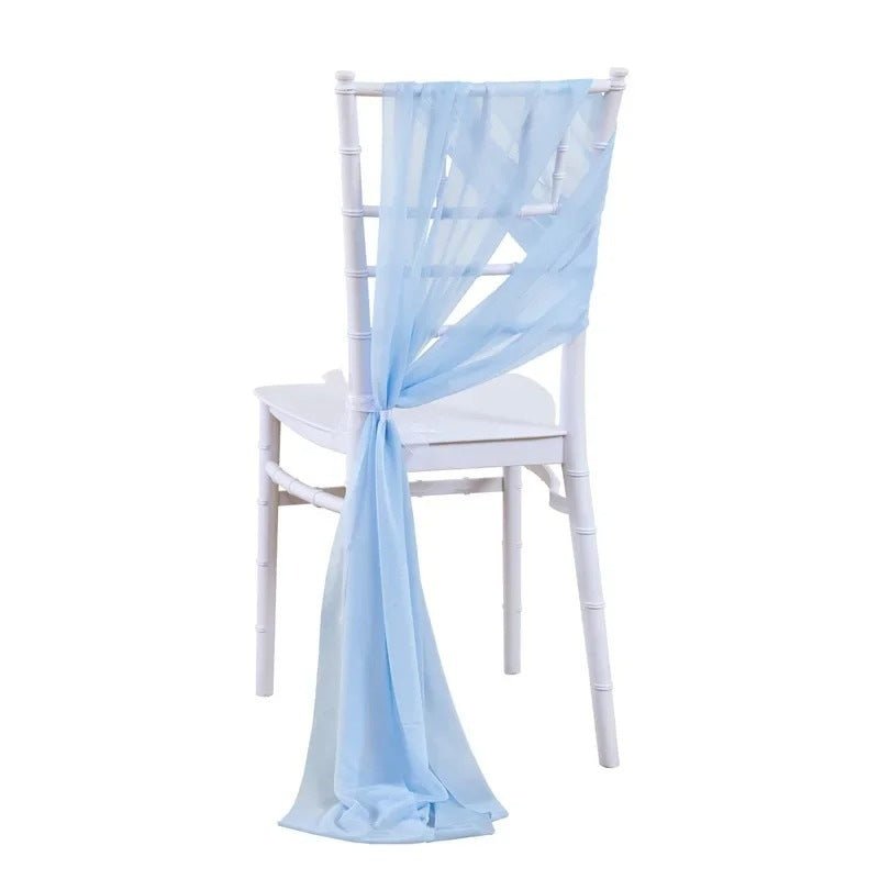 5 Pc Wedding Chiffon Chair Sashes Cover 8"x100" Denim Blue - YauSpark