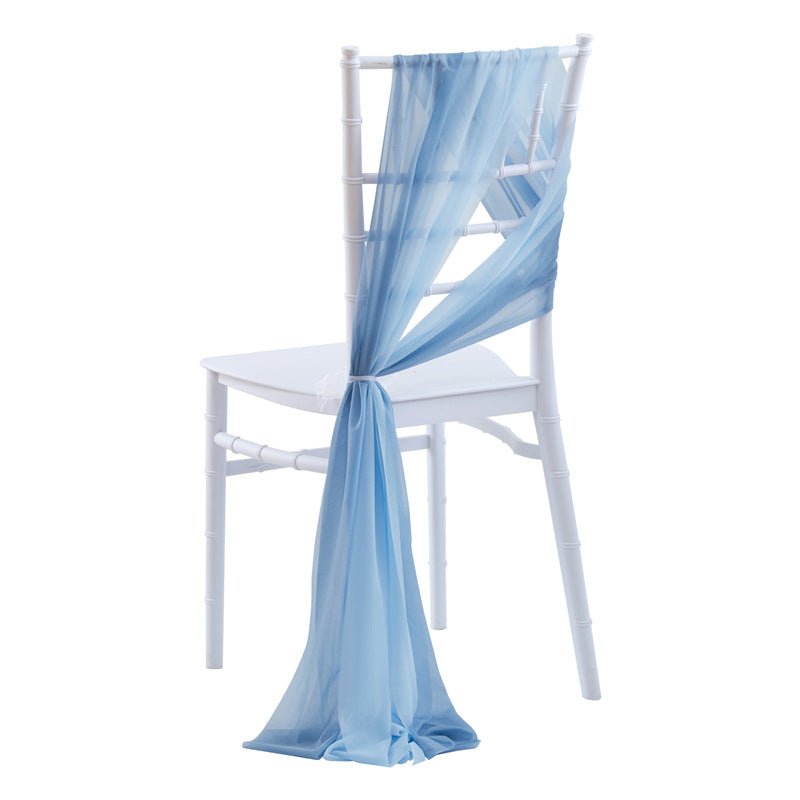 5 Pc Wedding Chiffon Chair Sashes Cover 8"x100" Grass Blue & Denim Blue - YauSpark