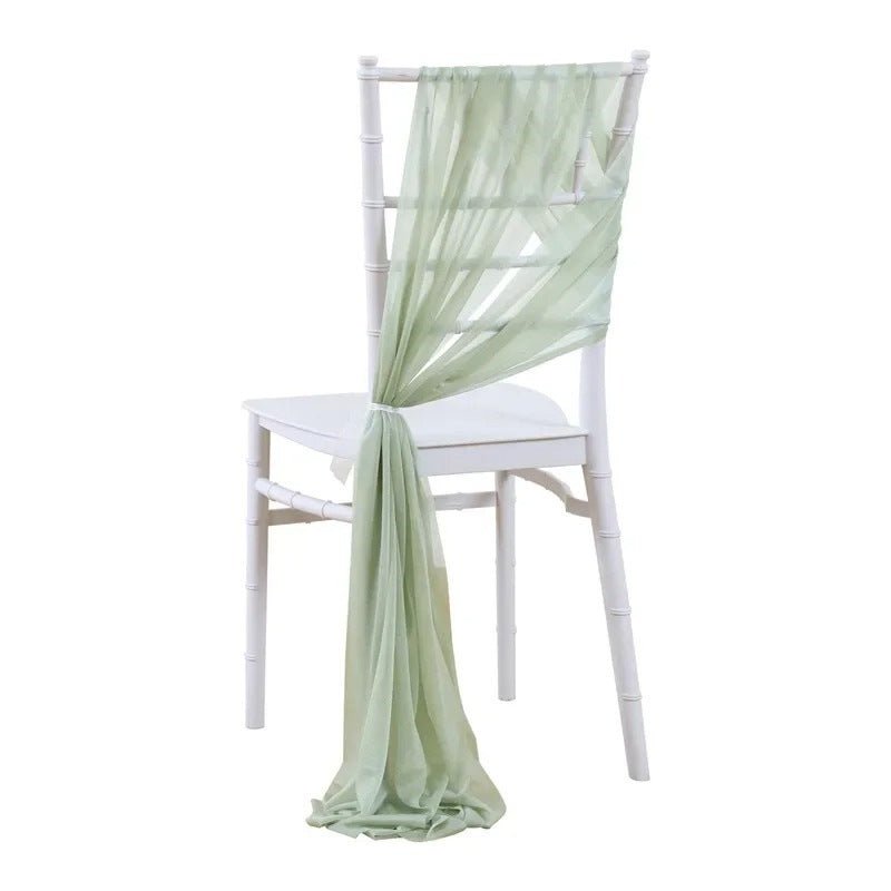 5 Pc Wedding Chiffon Chair Sashes Cover 8"x100" Gray Green - YauSpark