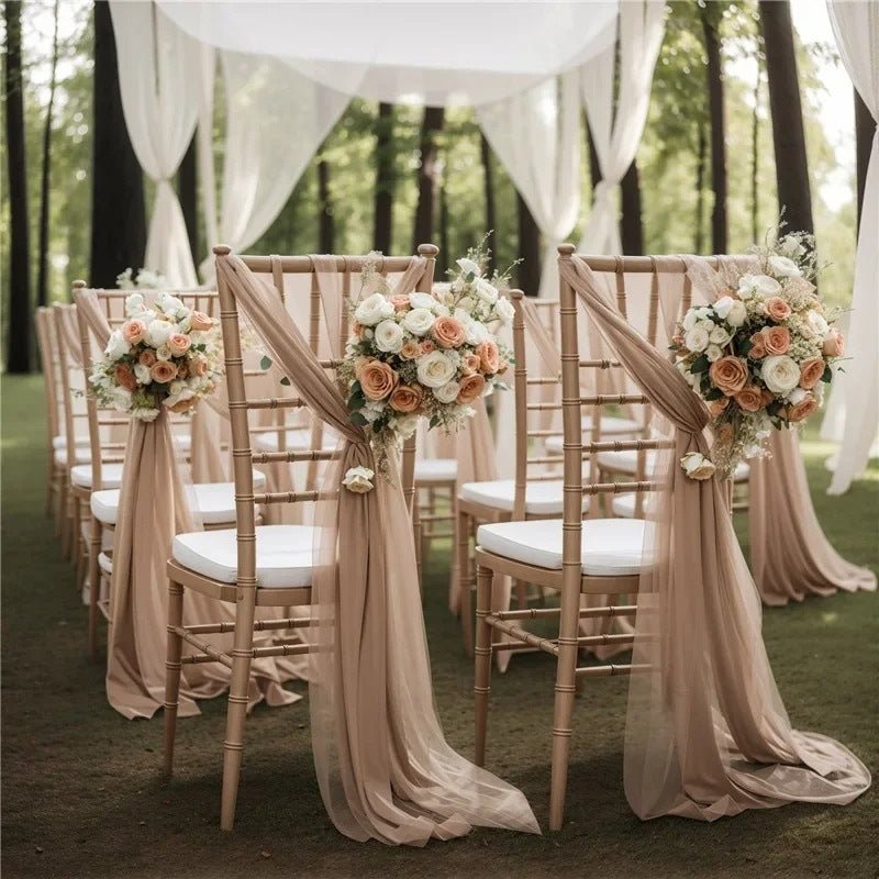 5 Pc Wedding Chiffon Chair Sashes Cover 8"x100" Old Champagne - YauSpark