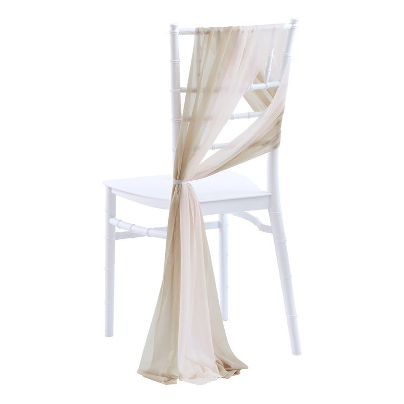 5 Pc Wedding Chiffon Chair Sashes Cover 8"x100" Old Champagne & Ivory White - YauSpark