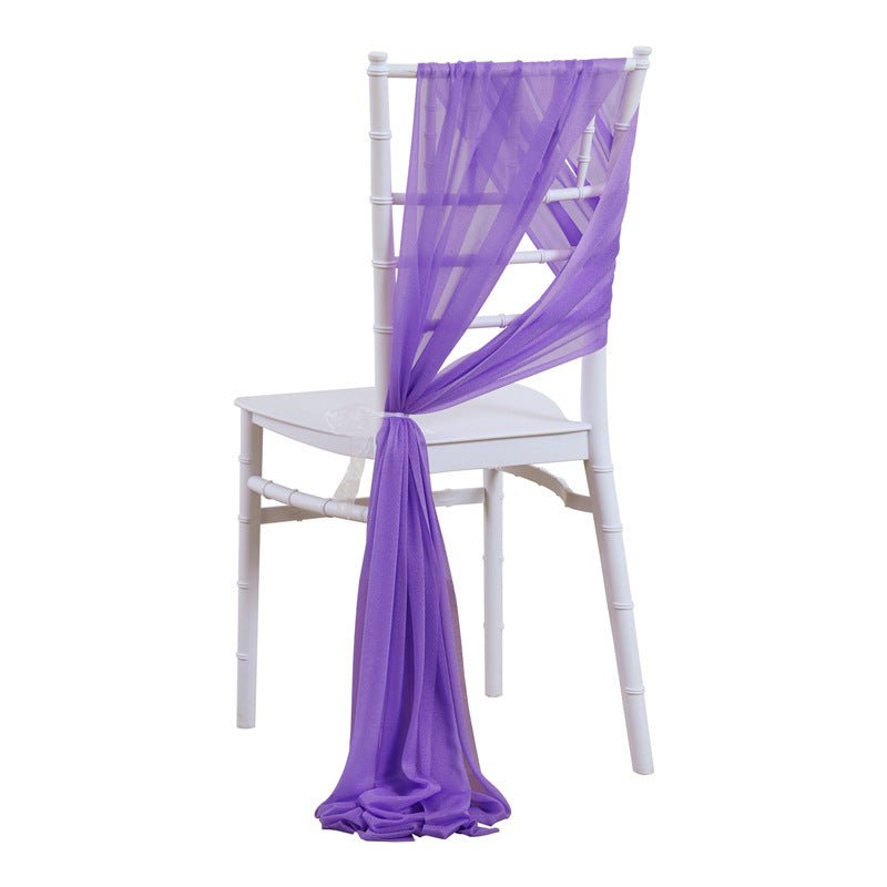 5 Pc Wedding Chiffon Chair Sashes Cover 8"x100" Purple & Beige - YauSpark