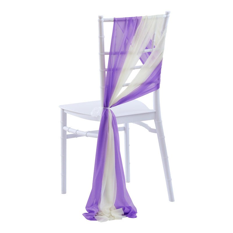 5 Pc Wedding Chiffon Chair Sashes Cover 8"x100" Purple & Beige - YauSpark