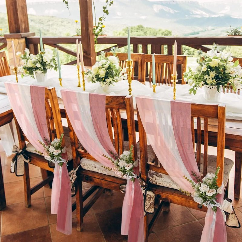 5 Pc Wedding Chiffon Chair Sashes Cover 8"x100" Purple Red & Blush - YauSpark