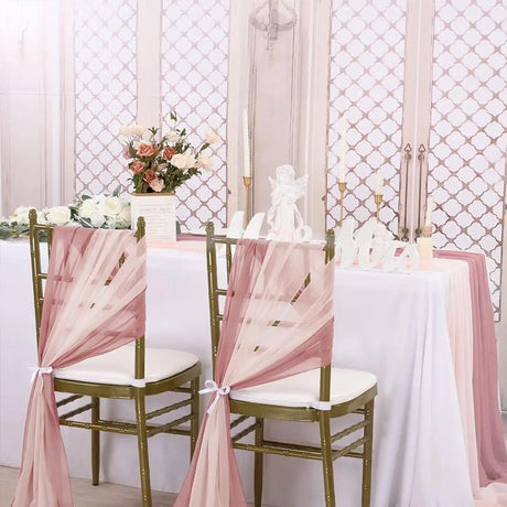 5 Pc Wedding Chiffon Chair Sashes Cover 8"x100" Purple Red & Blush - YauSpark