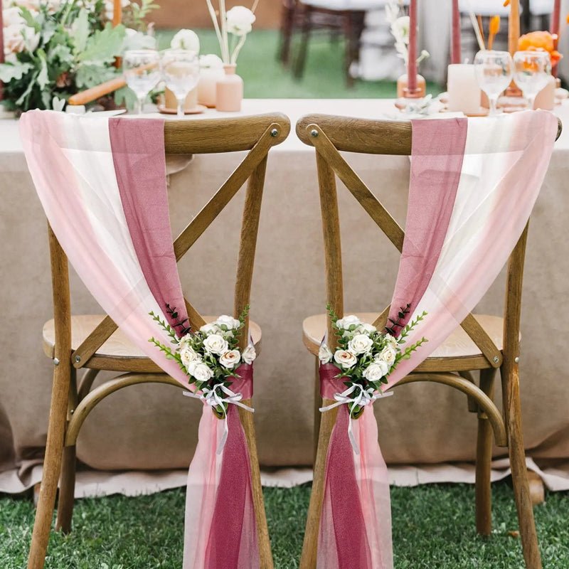 5 Pc Wedding Chiffon Chair Sashes Cover 8"x100" Purple Red & Blush - YauSpark