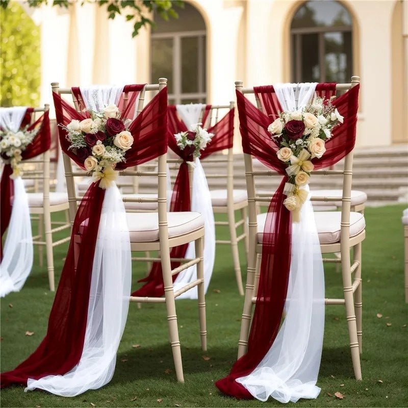 5 Pc Wedding Chiffon Chair Sashes Cover 8"x100" White - YauSpark