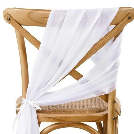 5 Pc Wedding Chiffon Chair Sashes Cover 8"x100" White - YauSpark