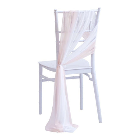 5 Pc Wedding Chiffon Chair Sashes Cover 8"x100" White & Light Pink - YauSpark