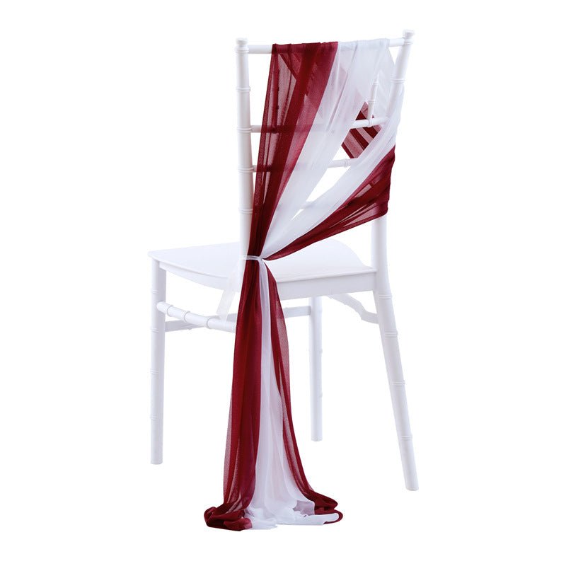 5 Pc Wedding Chiffon Chair Sashes Cover 8"x100" White & Wine Red - YauSpark