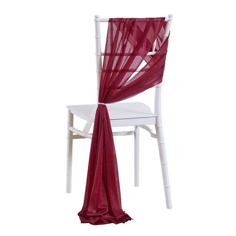 5 Pc Wedding Chiffon Chair Sashes Cover 8"x100" Wine Red - YauSpark