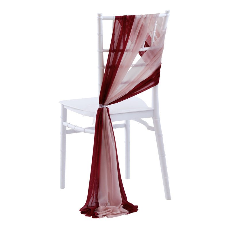 5 Pc Wedding Chiffon Chair Sashes Cover 8"x100" Wine Red & Blush - YauSpark