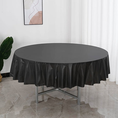 5 Pcs Plastic Table Covers 84" Black Round - YauSpark