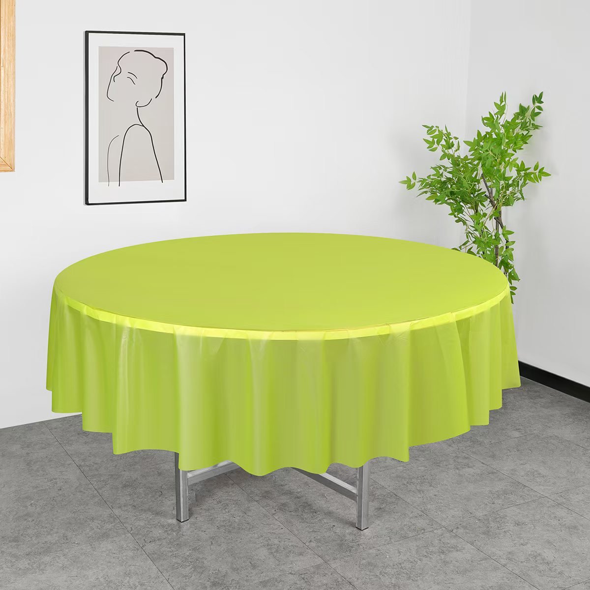 5 Pcs Plastic Table Covers 84" Fruit Green Round - YauSpark