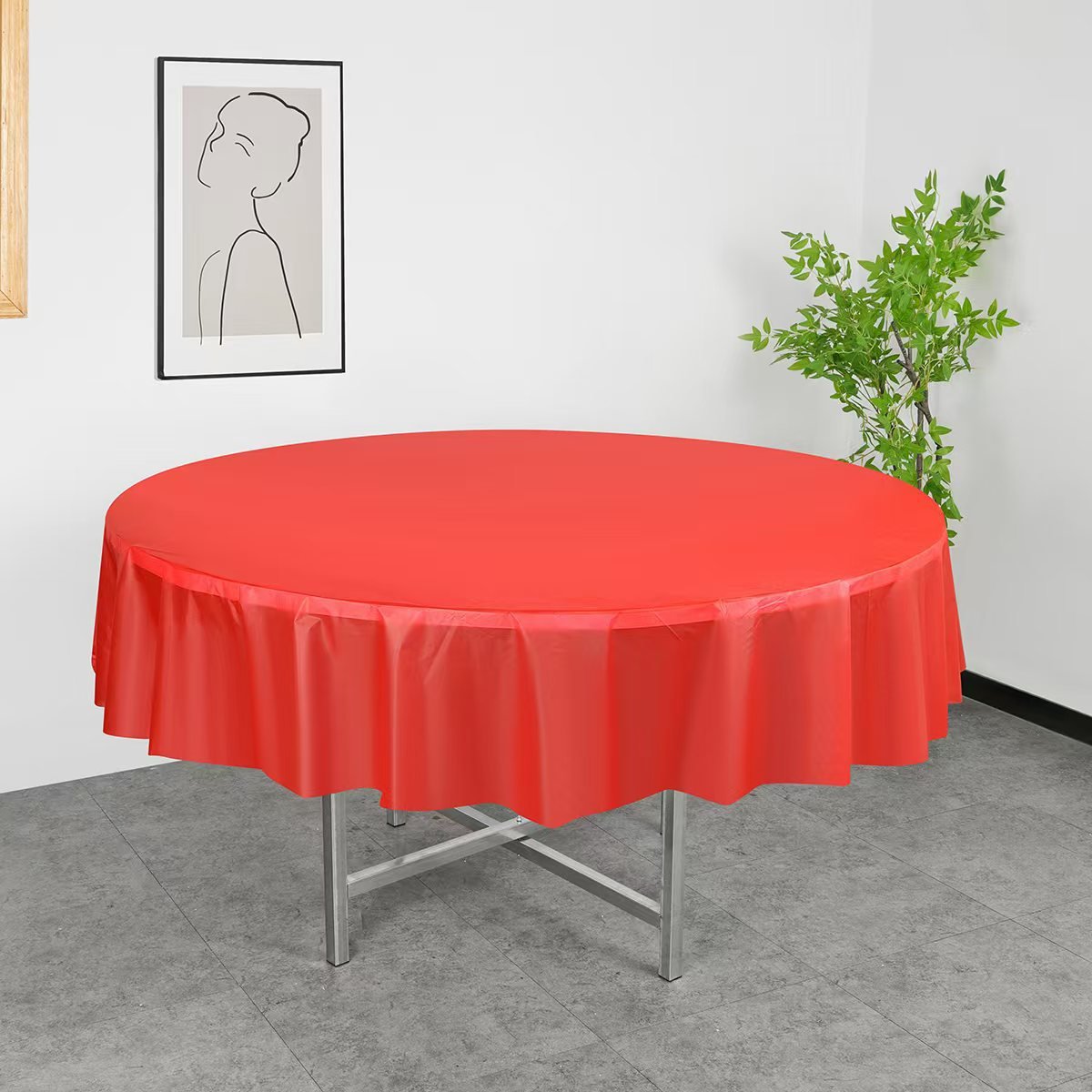 5 Pcs Plastic Table Covers 84" Red Round - YauSpark