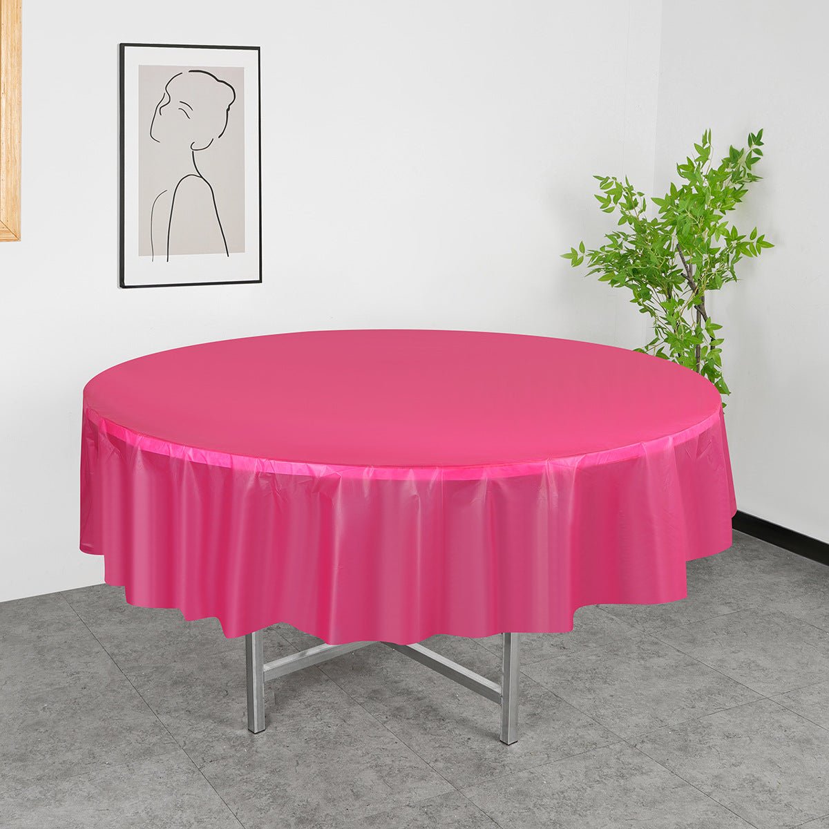 5 Pcs Plastic Table Covers 84" Rose Red Round - YauSpark