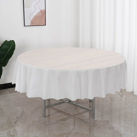 5 Pcs Plastic Table Covers 84" White Round - YauSpark