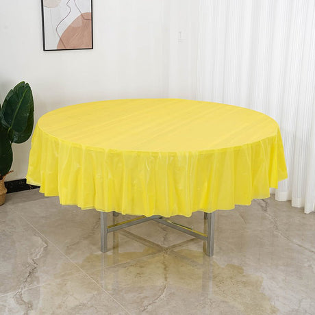5 Pcs Plastic Table Covers 84" Yellow Round - YauSpark
