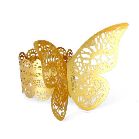 50 Pc Paper Napkin Rings Shimmery Butterfly Laser Cut Mirror Gold - YauSpark