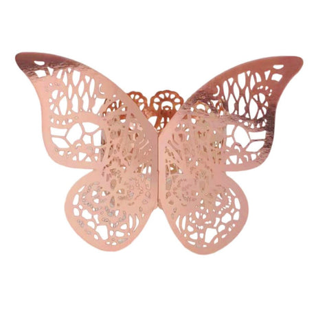 50 Pc Paper Napkin Rings Shimmery Butterfly Laser Cut Mirror Rose Gold - YauSpark