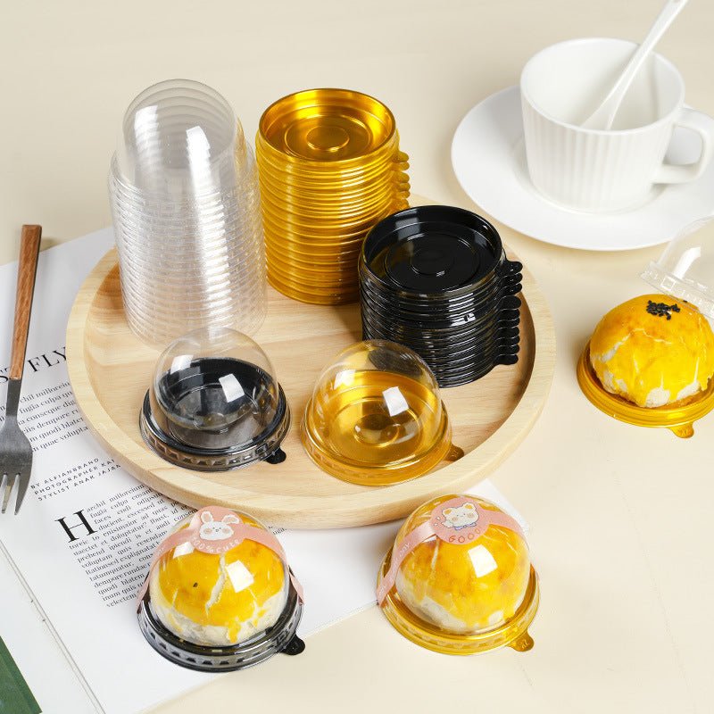 50 Pc Round Dome Design Plastic Cupcake Favor Containers 3" Black and Clear - YauSpark