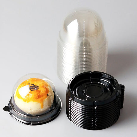 50 Pc Round Dome Design Plastic Cupcake Favor Containers 3" Black and Clear - YauSpark