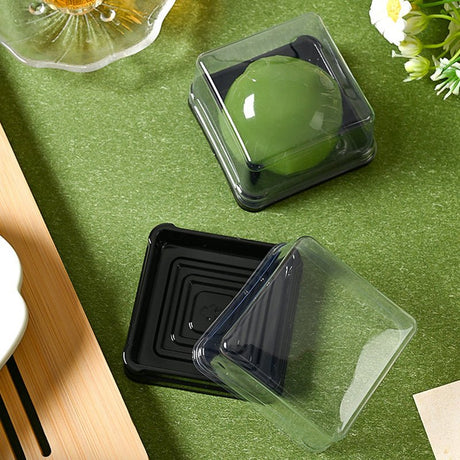 50 Pc Square Plastic Cupcake Favor Containers 3" Black and Clear - YauSpark