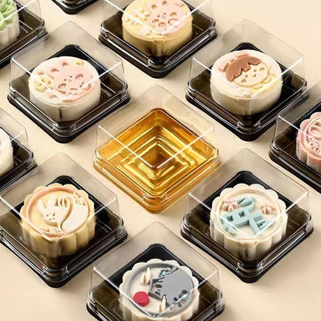 50 Pc Square Plastic Cupcake Favor Containers 3" Black and Clear - YauSpark