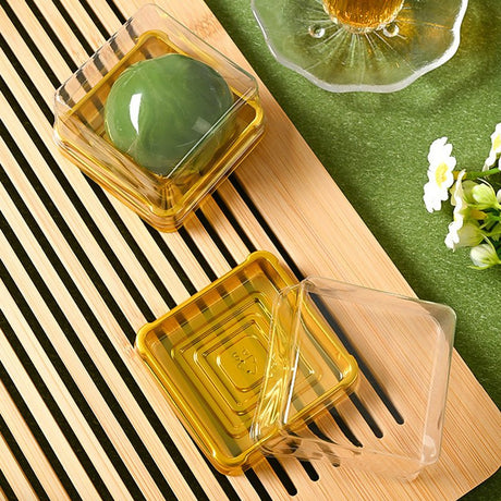 50 Pc Square Plastic Cupcake Favor Containers 3" Gold and Clear - YauSpark