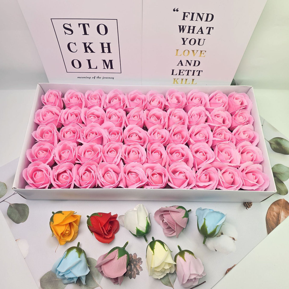 50 Pcs Three - Layer Floral Scented Soap Rose Petals Body Soap in Gift Box Black - YauSpark