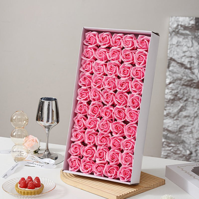 50 Pcs Three - Layer Floral Scented Soap Rose Petals Body Soap in Gift Box Black - YauSpark