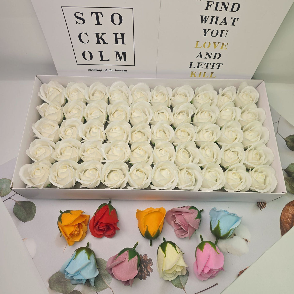 50 Pcs Three - Layer Floral Scented Soap Rose Petals Body Soap in Gift Box Pink - YauSpark