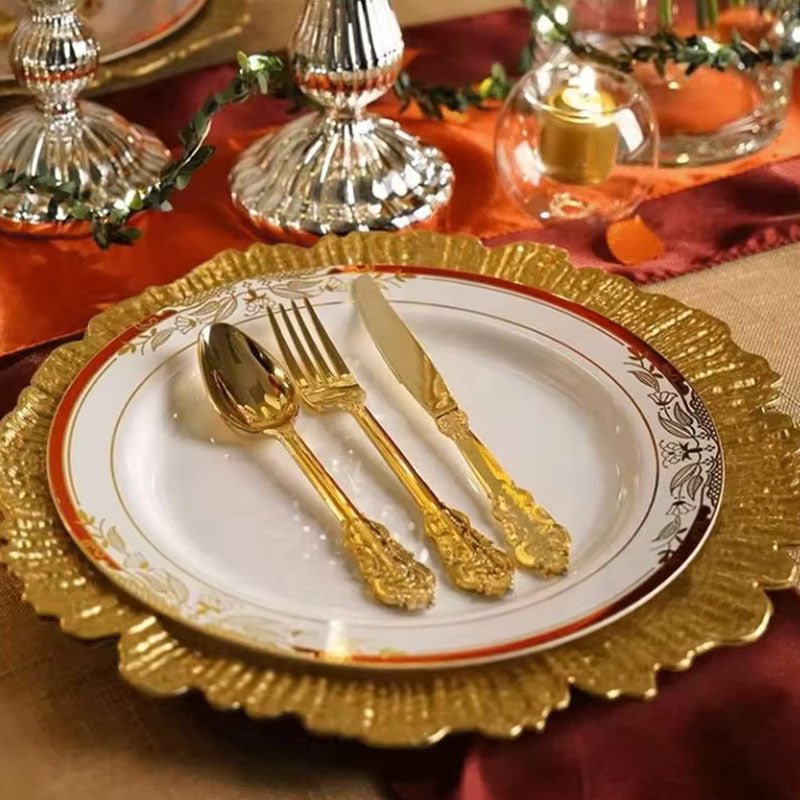 6 Pc Round Reef Design Acrylic Plastic Charger Plates 13" Gold - YauSpark