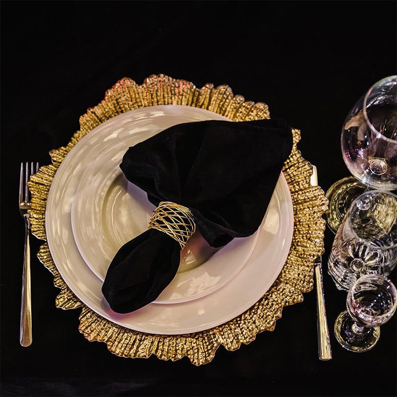 6 Pc Round Reef Design Acrylic Plastic Charger Plates 13" Gold - YauSpark