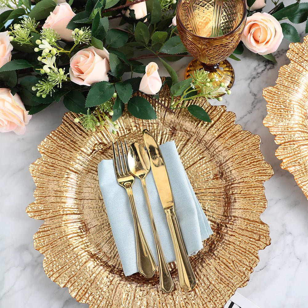 6 Pc Round Reef Design Acrylic Plastic Charger Plates 13" Gold - YauSpark