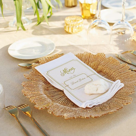 6 Pc Round Reef Design Acrylic Plastic Charger Plates 13" Gold - YauSpark