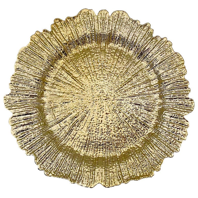 6 Pc Round Reef Design Acrylic Plastic Charger Plates 13" Gold - YauSpark