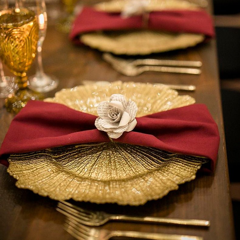 6 Pc Round Reef Design Acrylic Plastic Charger Plates 13" Gold - YauSpark