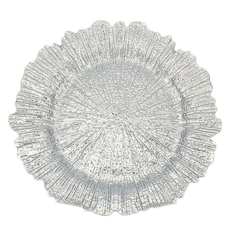 6 Pc Round Reef Design Acrylic Plastic Charger Plates 13" Silver - YauSpark
