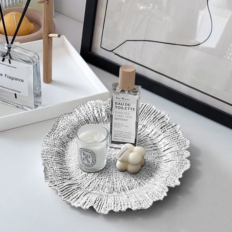 6 Pc Round Reef Design Acrylic Plastic Charger Plates 13" Silver - YauSpark