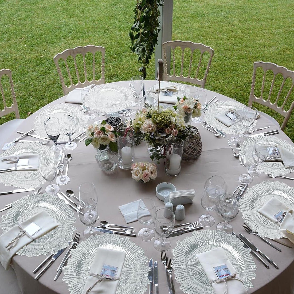 6 Pc Round Reef Design Acrylic Plastic Charger Plates 13" Silver - YauSpark