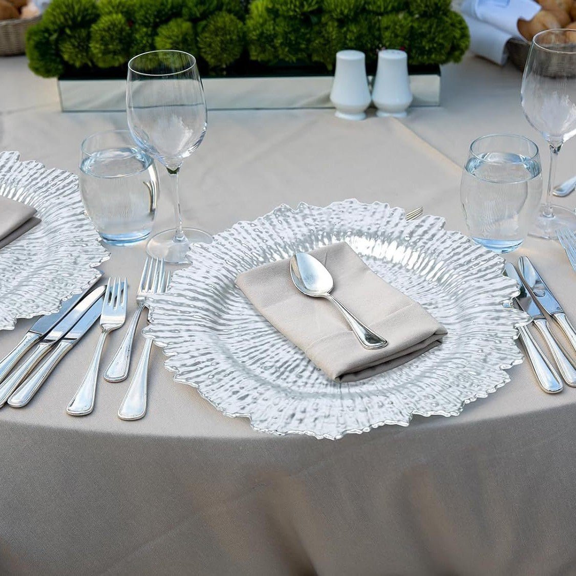 6 Pc Round Reef Design Acrylic Plastic Charger Plates 13" Silver - YauSpark