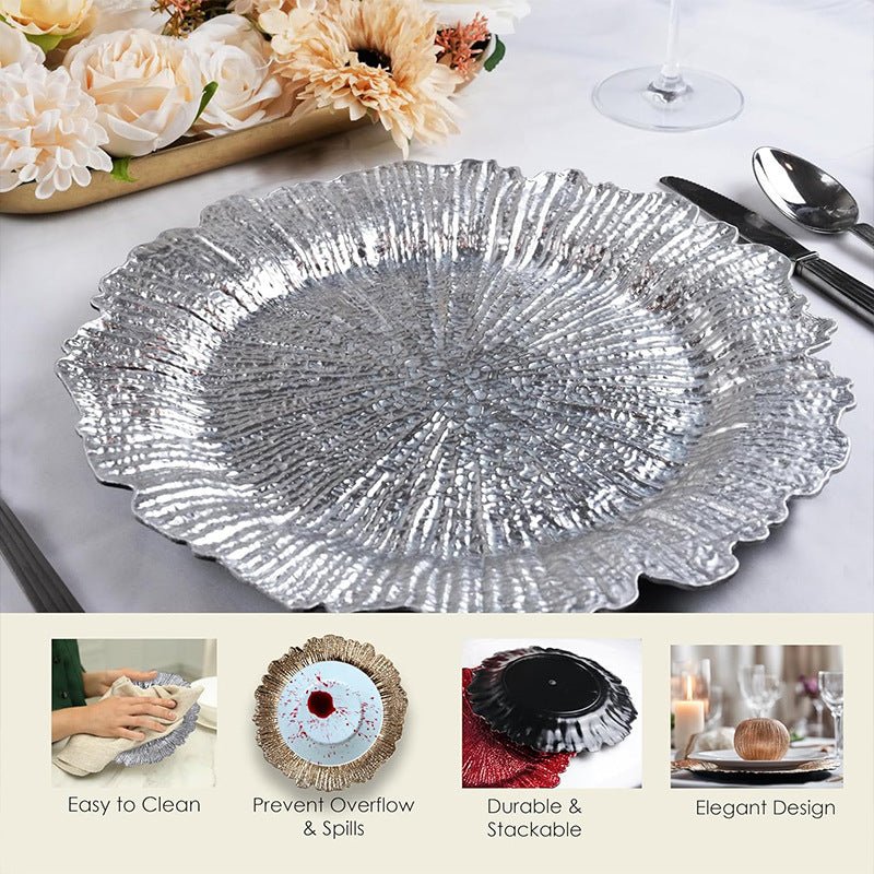 6 Pc Round Reef Design Acrylic Plastic Charger Plates 13" Transparent - YauSpark