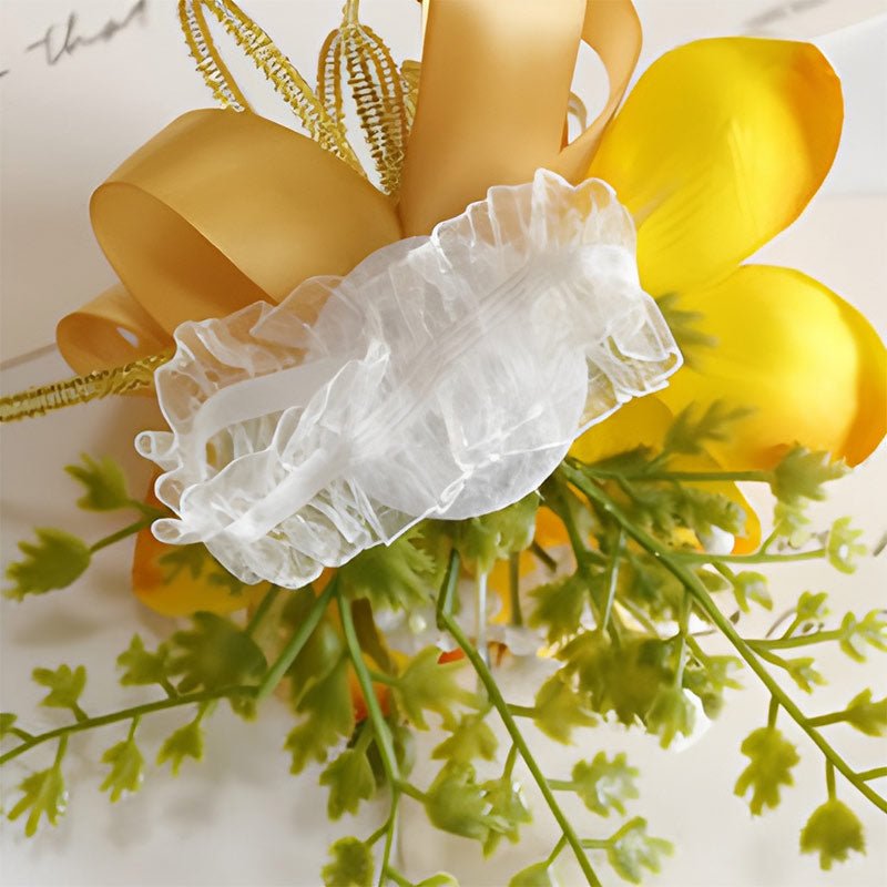 6 Pcs Wedding Two - Headed Rose Wrist Corsage Blue Yellow - YauSpark